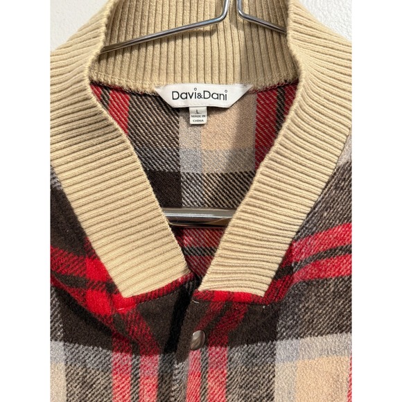 Davi & Dani Shacket Women's Large Red Plaid Flannel Drawstring Waist 3/4 Sleeve - Picture 3 of 7